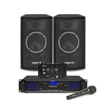 SL 6" Bluetooth Party Speakers and Amplifier, DJ Mixer & Mic FPL500 MP3 DJ Set