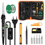 Fer à Souder Kit 80W Température Réglable 180-520°C Electronique de Precision avec Interrupteur ON/OFF, 5 Conseils de soudage, Pompe à Dessouder, Fil de Soudure, Station de Soudage, Pincettes