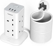 Extension Lead 10M with 3 USB Slots, TESSAN 8 Way Multi Plug Extension Socket