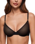 INLYRIC Soutien Gorge Transparent avec Armature Souple Decollete Plongeant Femme Noir 85F