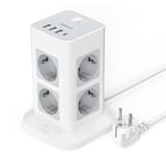 TESSAN Multiprise de Protection Contre la surtension 8 Prises, multiprise avec 3 USB A et USB C, Tour multiprise Verticale avec Interrupteur, rallonge Prise 2 mètres, 3 600 W