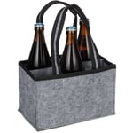 Relaxdays Porte-bouteilles pour 6, feutre, sac à main de bière pour homme, tissu, poche pour 0,5l, 15x24x15 cm, gris