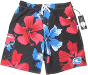 O'NEILL Men's Keanu SWIMMING TRUNKS Swim Board Shorts BLACK Hibiscus Blue Red