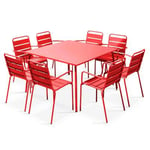 Ensemble table de jardin carrée et 8 fauteuils en métal rouge Palavas  Oviala