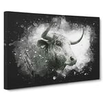 Stone Statue of a Bull Paint Splash Canvas Print for Living Room Bedroom Home Office Décor, Wall Art Picture Ready to Hang, 30 x 20 Inch (76 x 50 cm)