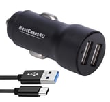 NWNK13 Fast Car Charger for Huawei P40 Lite Mobile Phone in Car Charger 2 Port USB Car Adapter Fast Charging 3.4A with 1mt Type C USB Cable High Speed Lead Wire (Black)