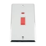 A5 Cooker Switch Tall Plate - Polished Chrome - Classic - White Insert - 45A with Neon Indicator