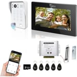 Interphone vidéo avec écran tactile de 7 pouces avec système de sonnette filaire 1080P, prise en charge d'empreintes digitales, carte RFID, mot de