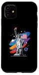 Coque pour iPhone 11 Statue de la Liberté USA tenant une torche flamboyante avec des plantes