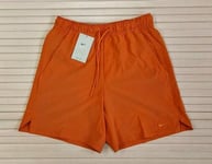 Nike Dri-Fit Unlimited Versatile 7" Sport Shorts Mens Size Small Campfire Orange