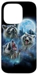 Coque pour iPhone 14 Pro Cosmic Raccoon Trio hurlant sous la galaxie glacée au clair de lune