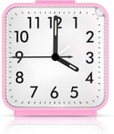 Silent Alarm Clock, Alarm Clocks Bedside Battery Powered, Analogue Alarm Pink