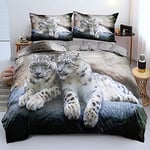 Housse de Couette 240 x 260 Léopard Animaux 3D Imprimé Parure de Lit Microfibre Motif Leopard Wildlife Parure Housse Couette 240x260 avec Fermeture Éclair 2 Personnes avec 2 Taies d'oreiller 65x65cm