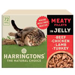 Harringtons Complete Wet Pouch Grain Free Hypoallergenic Adult Cat Food Meaty in Jelly Pack 72x85g - Beef, Chicken, Lamb & Turkey - Making Mealtimes Meatier