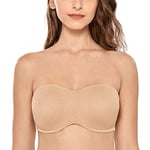 DELIMIRA Soutien Gorge sans Bretelles Grande Taille Invisible Femme Soutien Gorge avec Armature Bandeau Minimiseur sans Rembourrage Avoine Bruyère 95D