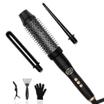 UKLISS Thermal Brush, 3 en 1 Fer à Friser 9mm/19mm/28mm Curling Wand, Brosse Thermique Hair Curler, Hot Brush pour Grandes Boucles, Hot Comb Petites Boucles, Fer a Friser Boucler Cheveux Femme