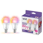 WiZ Smart Bulb, B22 Colour, Dimmable, Smart LED Connected WiFi Works with Alexa, Google Assistant & HomeKit, App Control for Home Indoor Lighting, Livingroom, Bedroom, Energy Monitoring, 2 Pack