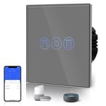 Interrupteur Volet Roulant Connecte,Wifi Interrupteur Volet Roulant Compatible Avec Alexa Google Home Pour Commande Vocale,Minuterie Intelligent En Verre Gris