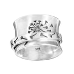 Blommigt snurrbart silverring för kvinnor, stress- och ångestlindring, bred ring, meditationsring nr 9