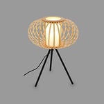 BRILONER - Lampe de chevet en bambou, lampe de bureau en bois, interrupteur à câble, lampe de lecture, boho, déco de chambre, lampe, douille E27, 28x39,5 cm (DxH)