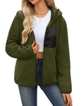 Yuson Girl Womens Hoodie Winter Warm Fleece Hooded Sweatshirt Zip Up Colour Block Jacket Coat Casual Long Sleeve Outwear with Pockets(Army green, L)