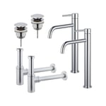 Fortifura Calvi Kit robinet lavabo - pour double vasque - robinet rehaussé - bonde clic clac - siphon design - Chrome brillant