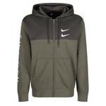 NIKE MEN'S NSW SPORTSWEAR SWOOSH LOGO FULL ZIP HOODIE KHAKI GREEN RETRO COMFY OG