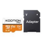 KOOTION Carte SD 64 Go Micro SD Carte Mémoire UHS-I Vitesse jusqu'à 80 m/s,TF Micro SDXC, T-Flash A1 V30, U3 pour Drone/Dash Cam/Camera/Phone/Nintendo-Switch/PC/Tablet