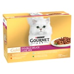 76 + 20 på köpet! 96 x 85 g Jumbopack Gourmet Gold - Duo Delice Luxury Mix: nötkött & kyckling, anka & kalkon, kanin & lever, havsfisk