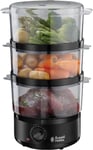 Russell Hobbs - 3 Tier Food Steamer, Rice Bowl Included, 7L , 400W, Black