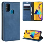 BOLONISS for Galaxy M30S Retro Peau d'affaires magnétique étui en Cuir d'aspiration avec Support et Carte Machines à sous et Porte-Monnaie (Noir) Mode (Color : Dark Blue)