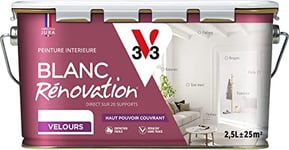 V33 Peinture blanche mur et plafond veloutée - multi-supports - monocouche - BLANC RENOVATION®, 2,5L