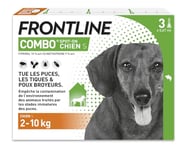 FRONTLINE 611043 Combo Chien-Anti Puces, Anti-Tiques-Protège L'Habitat1,Élimine Puces Pendant 8 Semaines-Tiques Pendant 4 Semaines - pour Petit Chien 2 à 10 kg -Fabriqué en France - 3 Pipettes Spot-On