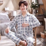 Homme Pyjama Set,Pyjamas En Coton Pur Pour Hommes Automne Vêtements Maison Costumes À Manches Longues Vêtements De Nuit Masculins Vêtements De Nuit Imprimé Pyjama Deux Pièces Sui, Bleu Clair, X