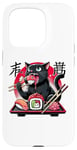 Coque pour iPhone 15 Pro Chat noir mangeant des sushis Anime drôle chat amateur de sushi