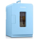 FOHERE Mini Frigo de Chambre 15L/21 Canettes, Petit Frigo Portable 240V/12V, Mode Silencieux, Fonction Chaud/Froid, Frigo Cosmetique (Bleu)