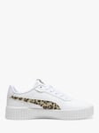 PUMA Kids' Carina 2.0 Jr Leopard Print Detail Leather Trainers, White/Multi