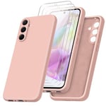 jrester Coque pour Samsung Galaxy A35 5G, Rose Liquide Souple TPU Silicone Housse Étui avec Trois Film Protection d'écran en Verre Trempé pour Samsung Galaxy A35 5G