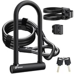 Sportneer Bike Lock, 18mm Heavy Duty Bike U Lock Plus Size with 6Ft/1.8M High Security Steel Cable&Adjustable Mounting Bracket&Key Anti Theft Secure Locks for Bikes, E-Bikes, Motorbikes, Scooters