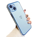 ZTOFERA Coque en Silicone pour iPhone 13, Coque iPhone 13 avec Motif Coeur, Antichoc Housse de Protection TPU en Souple et Flexible Bumper Bordure Dorée Coque pour Filles Femmes, Bleu Sierra