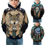 Kid Girls Boys Tribal Indian Wolf Print Sweatshirt Hoodie Starry Sky 9-10 Years