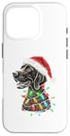 Coque pour iPhone 16 Pro Chapeau de Père Noël allemand à poil court Lumières de Noël Chien Maman Papa