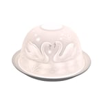 NOV8E Nordic lights Swans Living Porcelain Tea light Holder Dome Candle Holder Projecting a 3D Image Use With Scented Candle, LED Light Room Decor Lights White Color Shade & Plate Set of 2