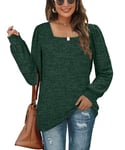 Aokosor Ladies Jumpers Long Sleeve Tops Ladies Square Neck Sweatshirt Loose Puff Sleeves Dark Green Size 18-20