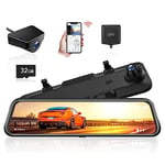 WOLFBOX 12" Dashcam Retroviseur sans Fil 2.5K,GPS Camera Voiture pour Camion,Dashcam Voiture 1080P avec Recul,Dash Cam Avant Arrière et Carte 32GB