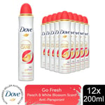 Dove Advanced Care Go Fresh AntiPerspirant Spray Peach & White Blossom, 12x200ml