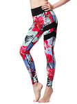 FLYILY Legging de Sport Femme Taille Haute Pantalon Yoga Mode Faire des Exercices Leggings(RedFlower,L)