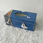 Nazalus-Vente chaude-Rectangulaire Boîte à Mouchoirs en Bois Méditerranéen Bateau Pirate Mouette Bleu Boîte à Lingette Décoration Maison Bureau