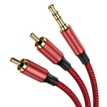 Câble RCA Jack Audio,3.5mm Mâle vers 2 RCA Mâle Y Auxiliaire Audio Stéréo Nylon Tressé Câble,Compatible Smartphone,PC,Autoradio,Home Cinéma,Amplificateur,Chaîne HiFi,TV etc