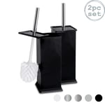 2x Square Toilet Brushes Bathroom Cleaning Scrubber Tower Holder 16cm Black